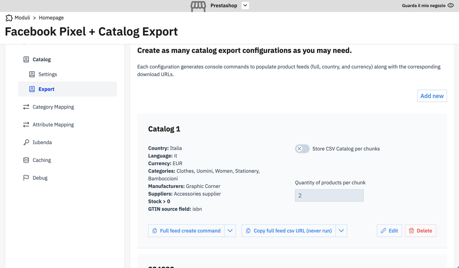 Export du Catalogue